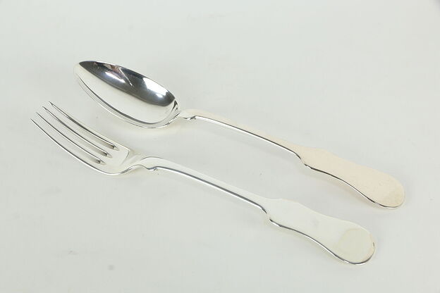 Victorian Antique 1870 Scottish Sterling Silver Serving Fork & Spoon #34706 photo