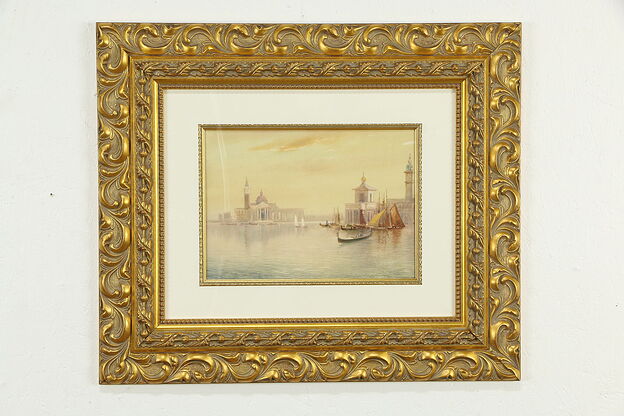 Port of Venice Antique Original Watercolor Painting, John Shapland 28" #34846 photo