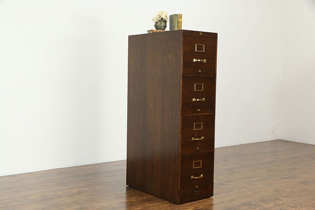 Midcentury Modern Walnut 4 Drawer File Cabinet, Signed Globe Wernicke #34877 photo