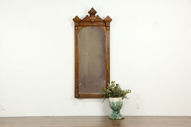 Victorian Antique Carved Walnut & Burl Hall Mirror  #34820 photo