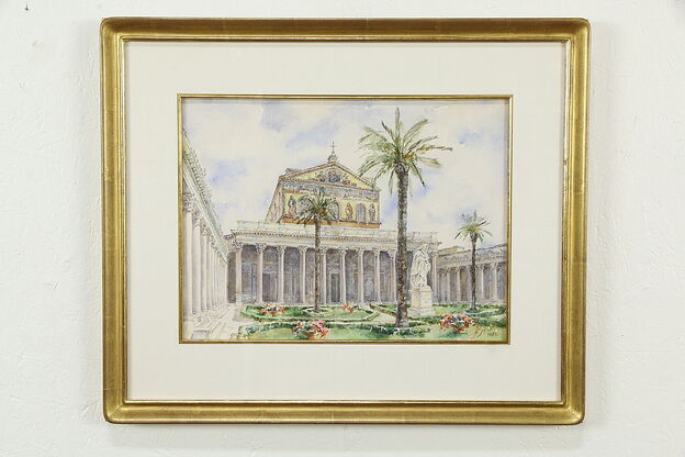 Roman Forum Original Watercolor Painting Signed 2012, Gold Leaf Frame 23" #35060 photo