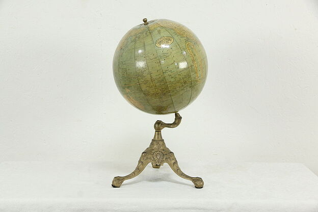 Rand McNally Antique Globe of the World, Iron Clawfoot Stand #35119 photo