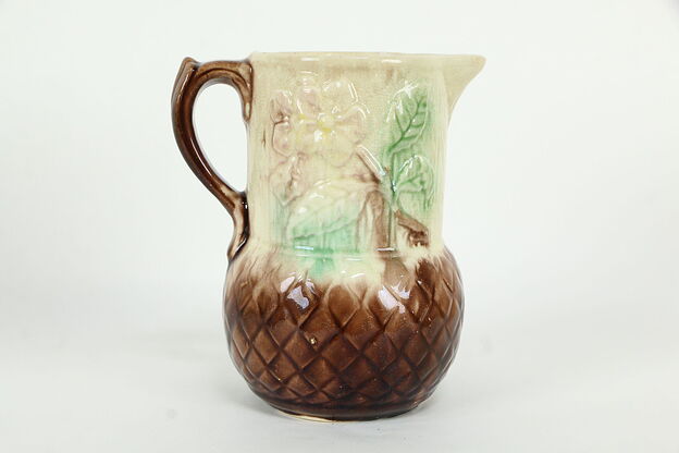 Victorian Antique Majolica Hand Painted Pitcher #35264 photo