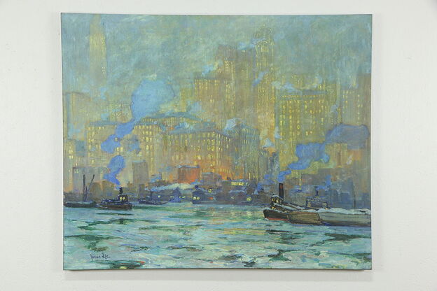 After Glow New York Harbor, Canvas Print After Jonas Lie 51"  #34310 photo