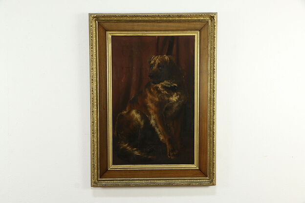 Victorian Antique Original Large Oil Painting Portrait of Mastiff Dog 56" #35189 photo