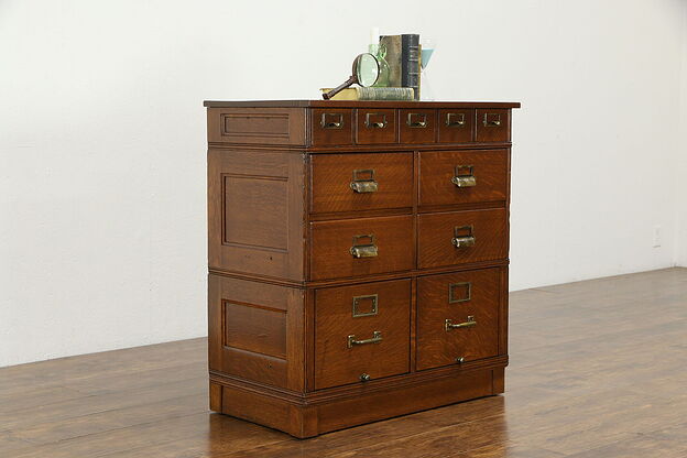 Oak Quarter Sawn Antique 11 Drawer Stacking File Cabinet Yawman & Erbe NY #35251 photo