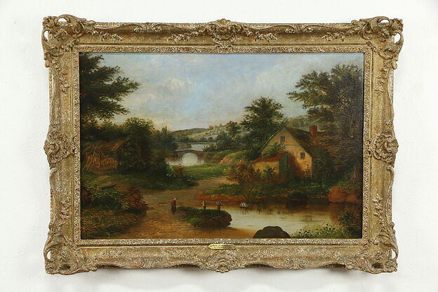 Farm at Aylsbury Antique English Original Oil Painting, Charles Morris #34430 photo