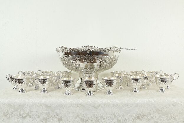 Silverplate Punch Bowl, 23 Footed Cups, Ladle Vintage by International #33627 photo