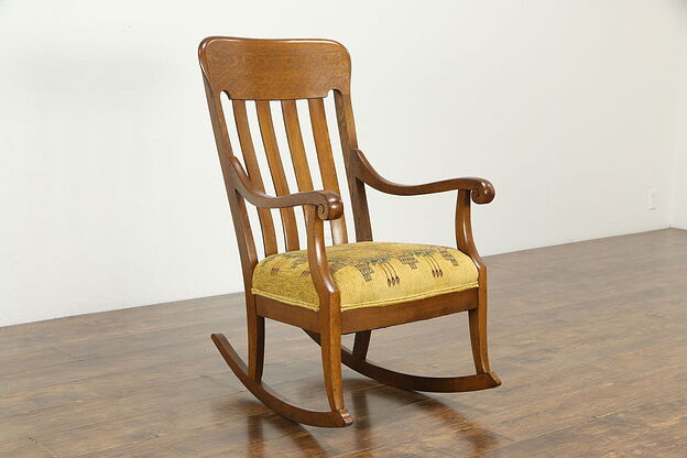 Rocking Chair Oak Quarter Sawn Antique Rocker, New Upholstery #34743 photo