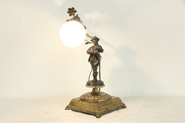 Victorian Antique Lamp Cut Glass Globe, Faucheur Reaper Sculpture Bruchon #35418 photo