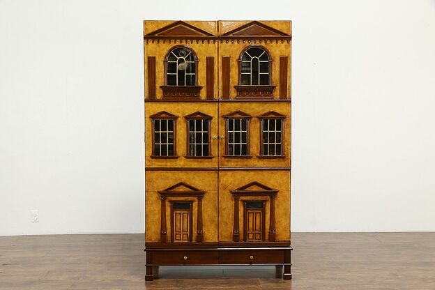 Leather Architectural Model House Curio Cabinet, Maitland Smith #35619 photo
