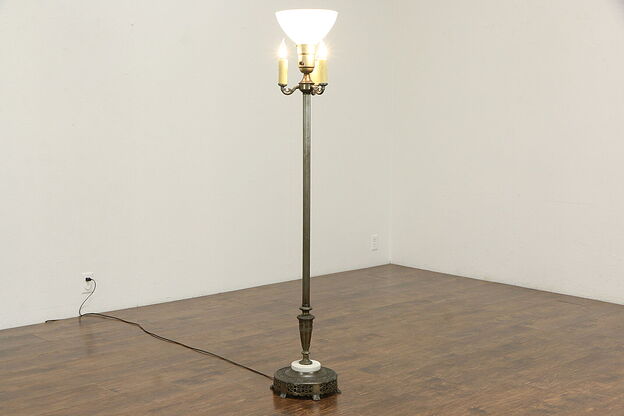 Vintage 1930's Floor Lamp, Four Bulbs, Milk Glass Bowl #35872 photo