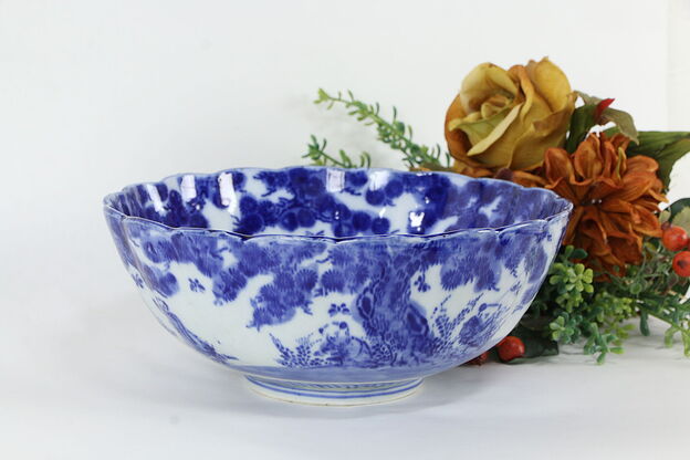 Flow Blue Chinese Antique China 9.5" Footed Bowl #35893 photo