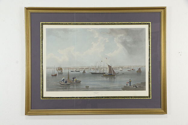 Boston Harbor in 1856 Vintage Print after B F Smith, Custom Frame, 50" #36005 photo