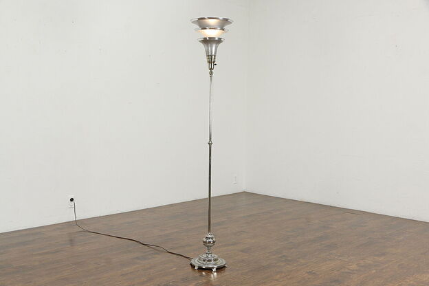 Art Deco Vintage Nickel Adjustable Torchiere Floor Lamp, Artlite #33694 photo