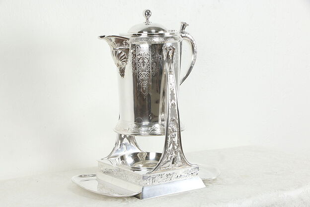 Victorian Silverplate Tilting Water Pitcher & Stand Rogers Smith Pat 1872 #34518 photo