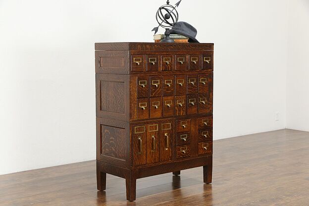Oak Antique 27 Drawer Office or Collector File Cabinet, Globe Wernicke #36279 photo