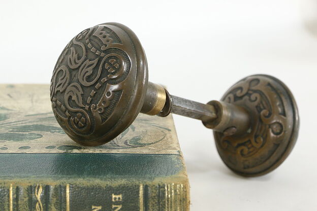 Victorian Antique Embossed Bronze Doorknob Set #36360 photo