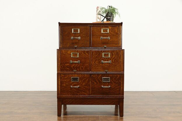 Oak Antique 6 Drawer Stacking File Cabinet, Yawman & Erbe NY #35899 photo