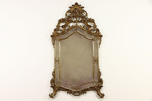 Carved Antique Italian Baroque Design Gold Leaf Mantel or Wall Mirror #34202 photo