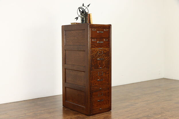 Oak 5 Drawer Antique File Cabinet, Card  & Letter Files, Library Bureau #34276 photo