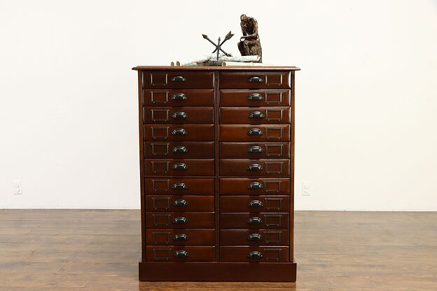 Walnut Antique 22 Drawer Office File, Music or Collector Cabinet #35962 photo