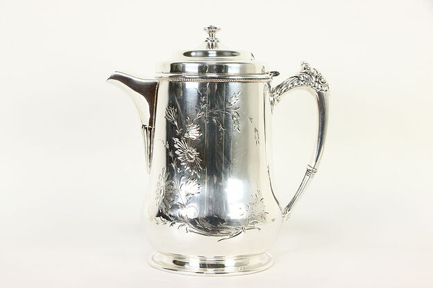Victorian Antique 1880 Engraved Silverplate Insulated Water Pitcher #36681 photo