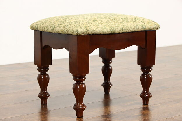 Cherry Traditional Antique Footstool, Newly Upholstered #37443 photo