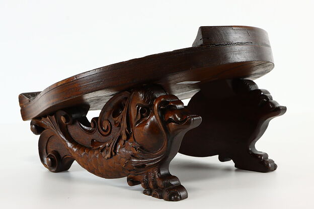 Victorian Lucky Horseshoe & Dolphin Carved Antique Gout Foot Stool #37095 photo