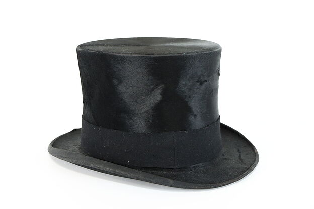 Black Silk Antique Top Hat, Signed Barlesoni for Knox NY, Size 7 1/8 #38017 photo
