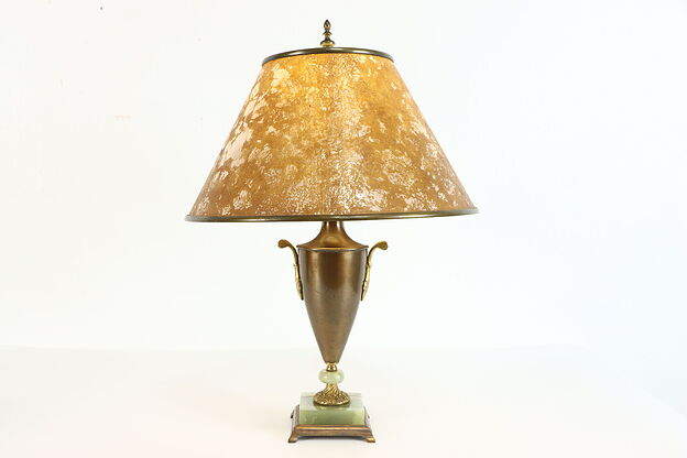 Classical Antique Onyx & Brass Urn Shape Lamp, Mica Shade #38135 photo