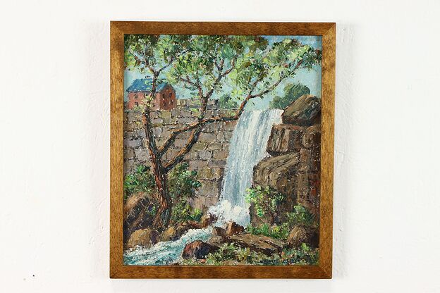 Original Oil Painting of Waterfall, New Maple Frame, Rupert Lovejoy 15" #37879 photo