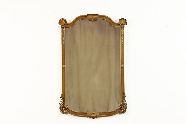 Gold Classical Ornate Antique Wall Mirror, Shell Motifs, Krumbholz, 33" #38618 photo