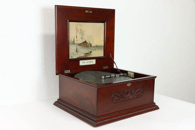Victorian Olympia Antique Mahogany Music Box, 2 Disks #38537 photo