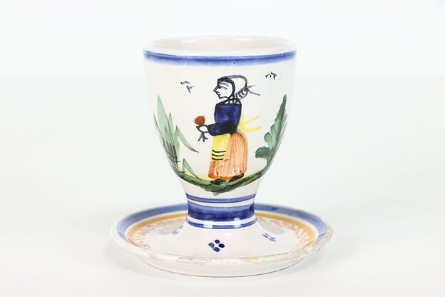 Quimper Hand Painted Egg Cup, Brittany France #38855 photo