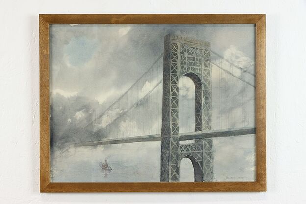 Stormy Bridge Original Watercolor Painting, Rupert Lovejoy, 21.5"  #37882 photo
