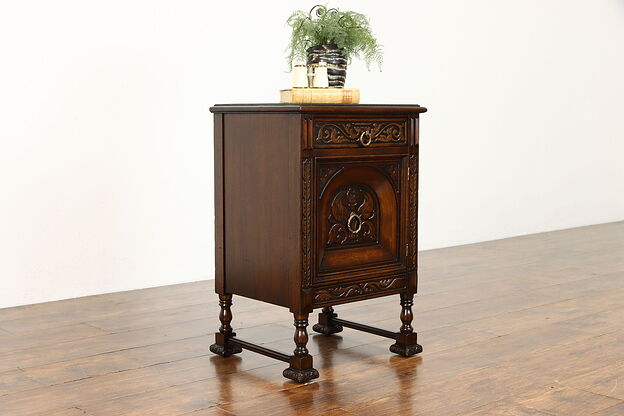English Tudor Antique Carved Walnut End or Lamp Table, Nightstand #36119 photo