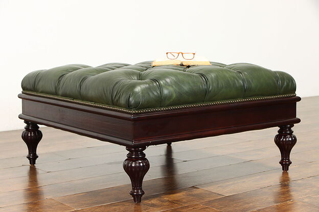 Traditional Vintage Tufted Leather Ottoman, Stool or Bench, Kravet #38996 photo