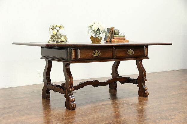 Italian Carved Rosewood Antique 1800's Dining, Library or Hall Table #30258 photo