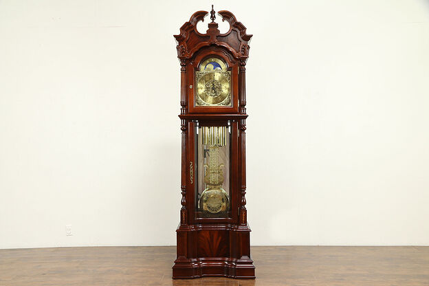 Traditional Tall Case Cherry & Mahogany Grandfather Clock, Ridgeway #31316 photo