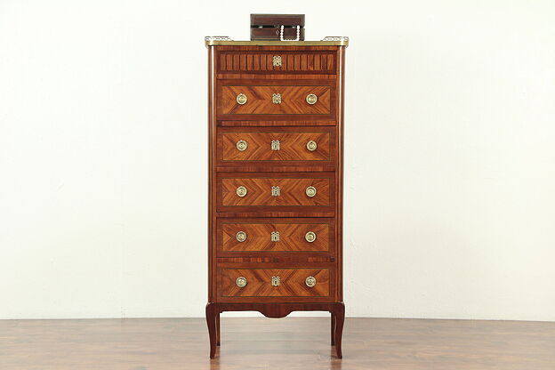 Rosewood & Ebony Banded Antique Lingerie Chest & Desk, Marble Top France #30244 photo