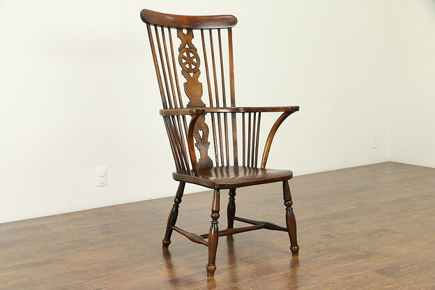 English Antique 1840 Hand Carved Elm Windsor Chair #31415 photo