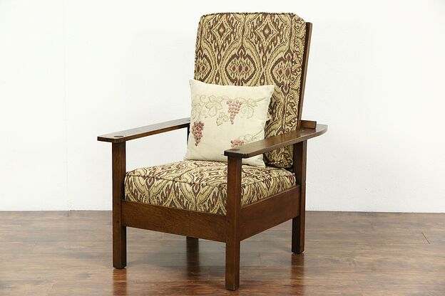 L & JG Stickley Signed Arts & Crafts Antique 1905 Morris Chair, New Upholstery photo