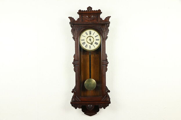 Victorian Antique Walnut Wall Clock, All Original Signed Ansonia NY #31730 photo