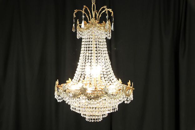 Regency Style Vintage Chandelier, Cut Crystal Prisms #30101 photo