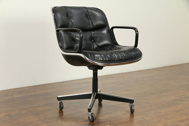 Knoll Midcentury Vintage Swivel Adjustable Leather Desk Chair, Black #31782 photo