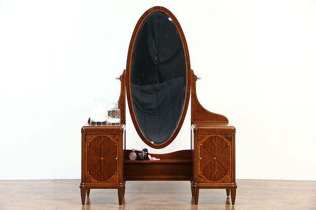 Vanity or Dressing Table & Mirror 1925 English Art Deco Rosewood Marquetry photo
