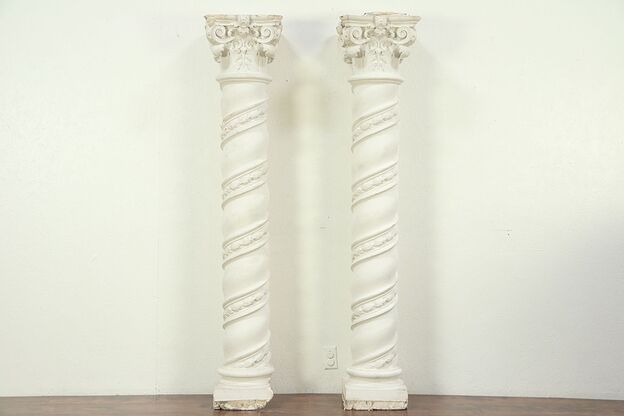 Pair Baroque Antique Stucco Spiral Columns, Antique Architectural Salvage #29165 photo
