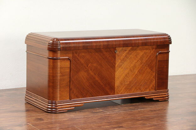 Art Deco Waterfall 1935 Vintage Cedar Trunk or Blanket Chest, Caswell #29890 photo