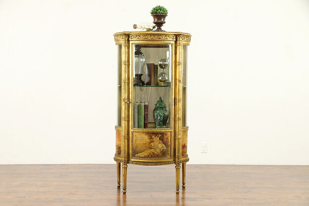 French Gold Leaf Hand Painted Antique Vitrine China or Curio Cabinet  #30893 photo